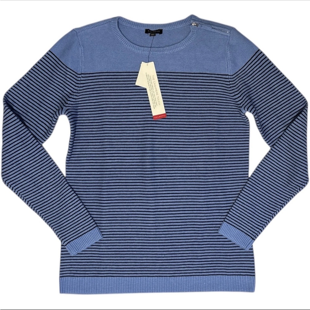 NWT Talbots Women’s Blue Navy Stripe Crewneck Cashmere Touch Sweater
